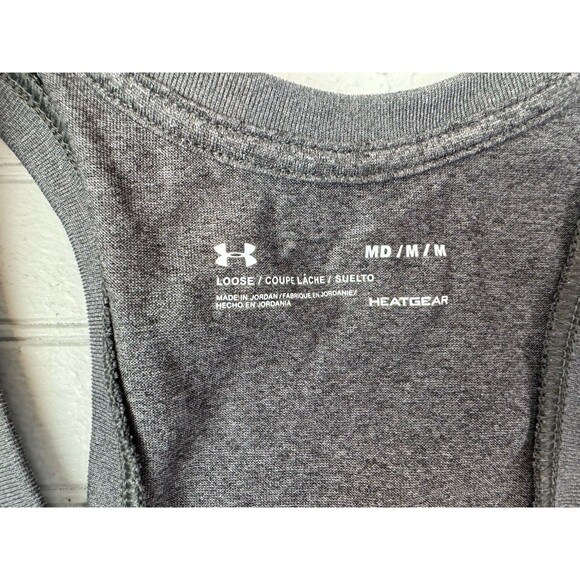 Under Armour Loose Size M Mens Racer Back Athletic Top Heatgear Gray - Picture 2 of 3